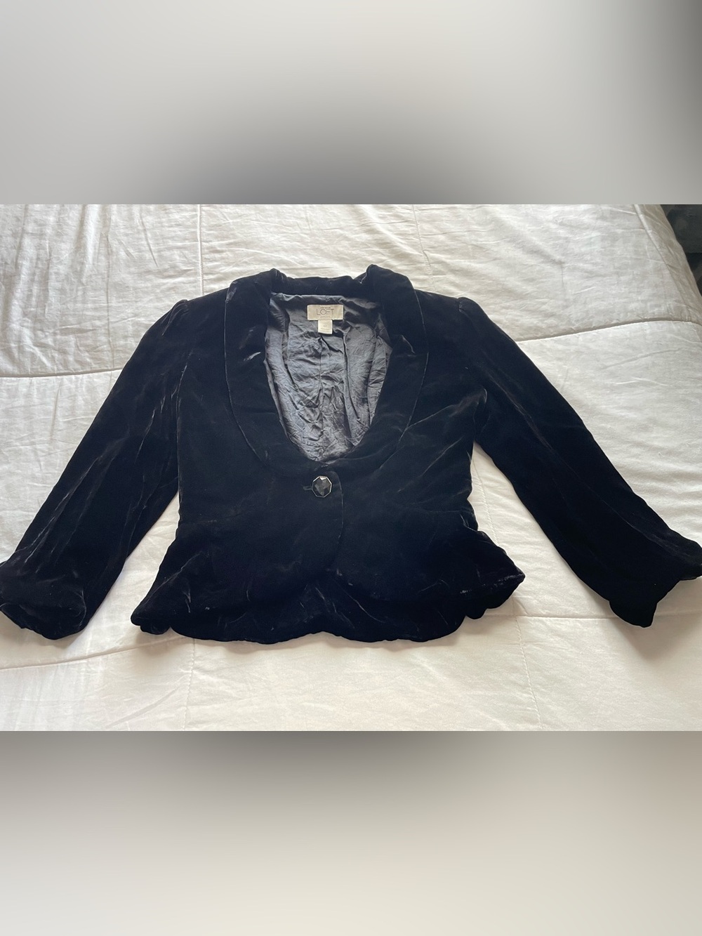 Loft Vintage Black Velvet Silk Blend Single Button Blazer 0 Petite Office Goth‎